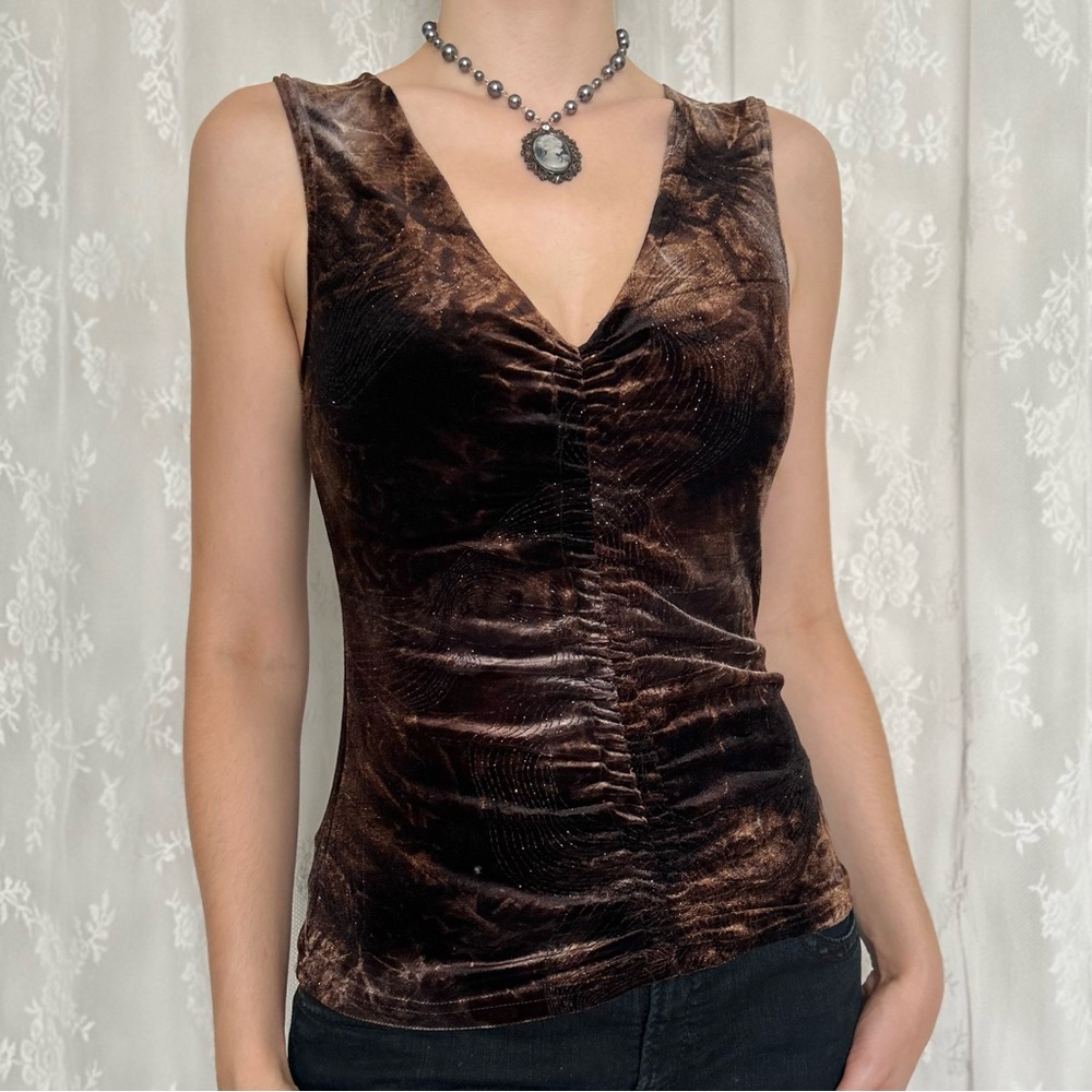 Vintage Whimsygoth Brown Velvet Blouse